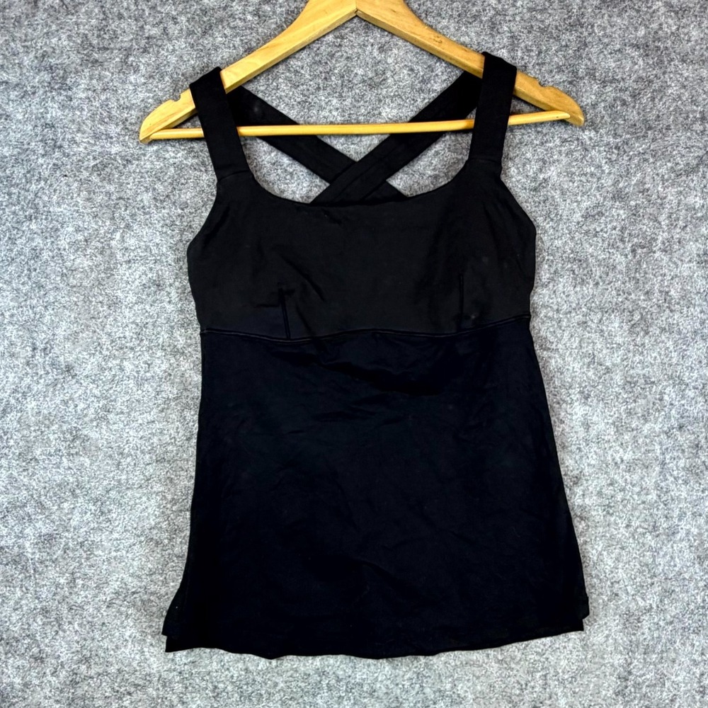 Lululemon Track & Train Tank Top Women 6 Black stretch Criss Cross Back Athletic